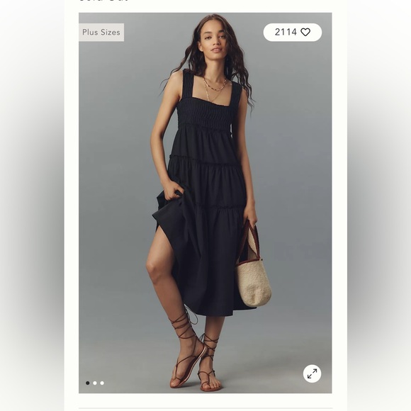 Anthropologie Dresses & Skirts - Anthropologie Maeve Helena Square Neck Black Midi Dress Cotton Black Size Medium